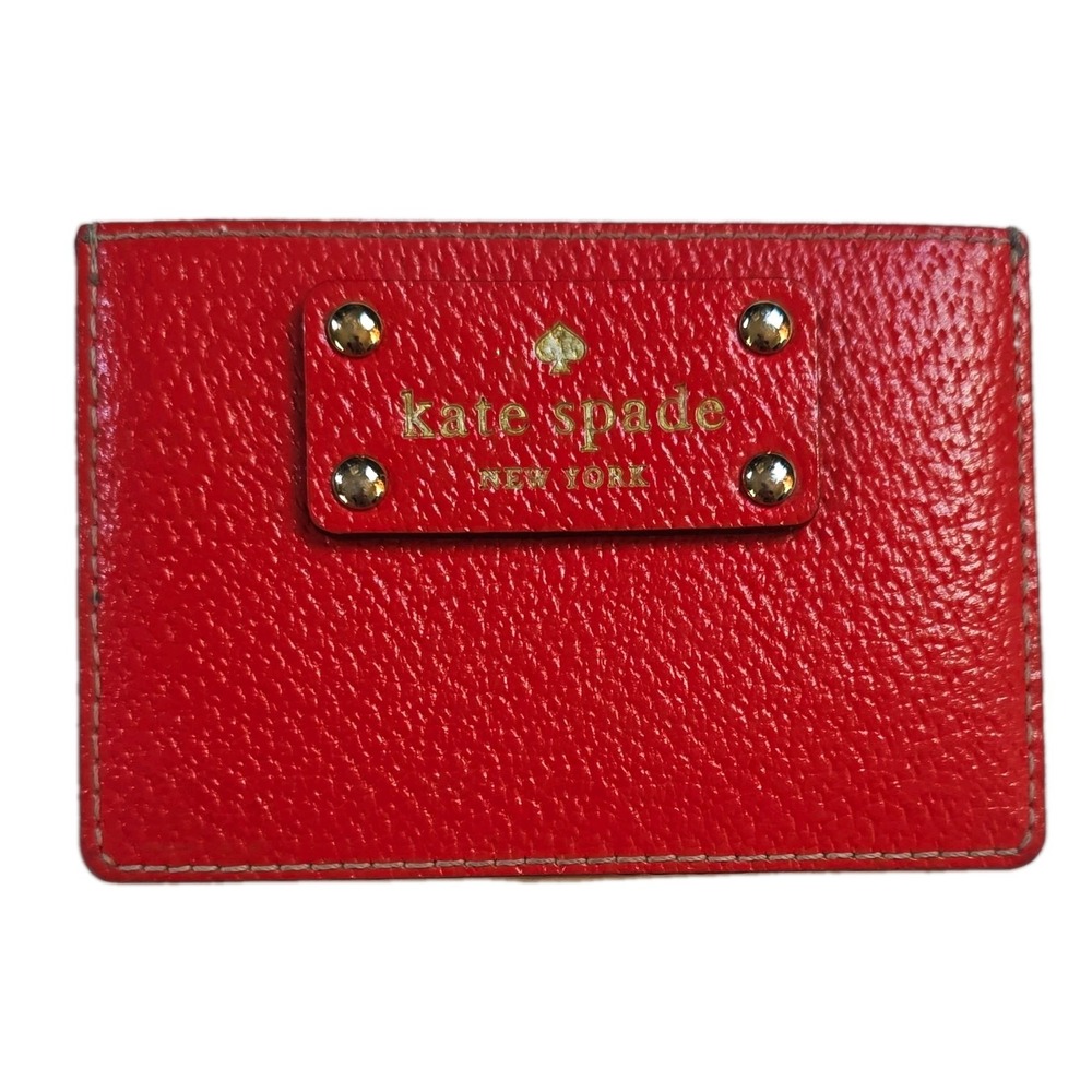 Kate Spade Wellesley Graham Card Holder Red Pebbled Leather Slim Wallet